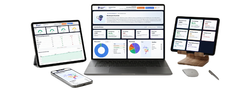 Funcionário Virtual em celular, tablet e computador